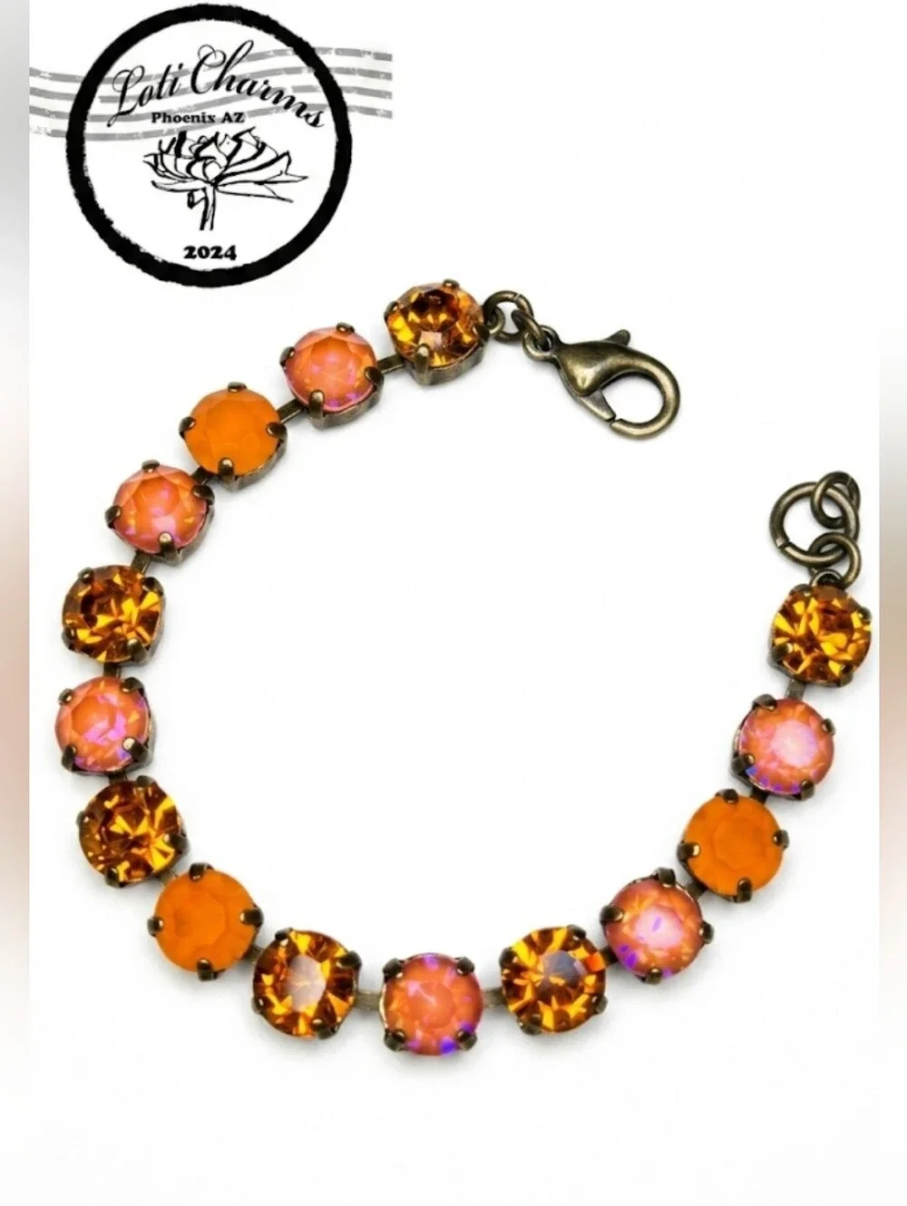 Autumn Nostalgia: Deep Orange In Swarovski Crystals In Class Tennis Bracelet